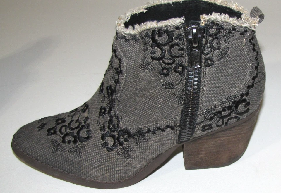 Naughty Monkey Botas de Tacón al Tobillo Cremallera Lateral Tweed-Lona Bordada Gris Wm. 9,5 Foto 1 de 4