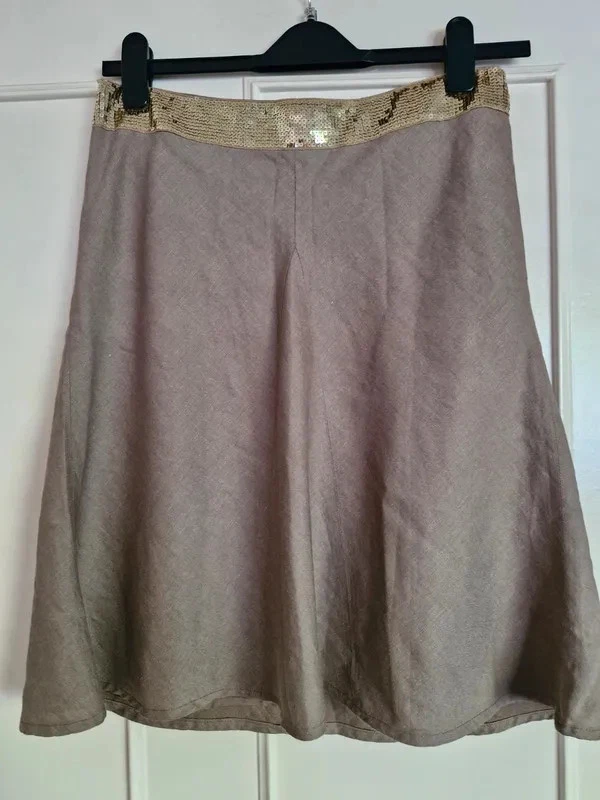 Бежевая женская льняная юбка Mexx с золотой отделкой Великобритания 10 12 - Изображение 1 из 4