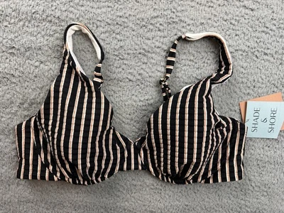 Top de bikini Shade & Shore para mujer 36D negro a rayas con aros ajustable acanalado Foto 1 de 4