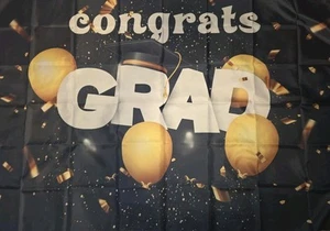 Congrats Grad 46x70 Inches Black/White/Gold - Picture 1 of 1