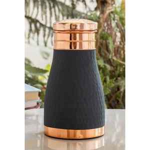 Pure Copper Hammered Water Bottle with Built-in Glass – Mate Finish for Bedroom - Picture 1 of 10