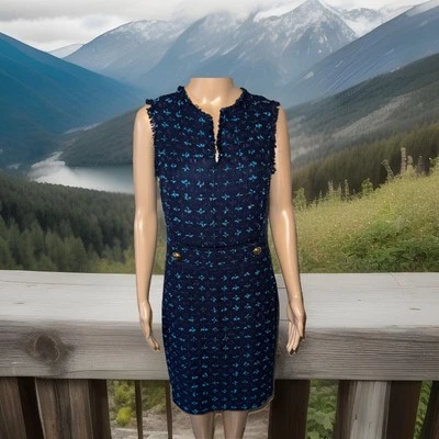 Vestido recto de tweed Sail To Sable para mujer talla 8 azul marino sin mangas cremallera expuesta Foto 1 de 4