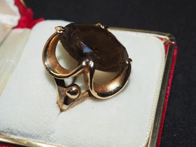 Anillo de cóctel vintage Kimberly 14K con cuarzo topacio ahumado Foto 1 de 4