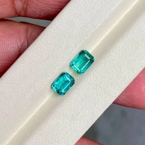 12 Ct (2 Pcs) Natural Colombian Green Emerald Cut Loose Gemstone GIE CERTIFIED - Picture 1 of 8