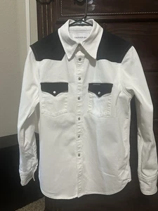 Calvin Klein Jeans Men’s Foundation Western Shirt SZ M White/Black CK - Picture 1 of 6