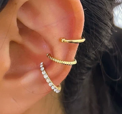 Set mit 3 Ohrclips Ohrringe Ohr Manschetten Fake Piercing gold-farbig Strass - Bild 1 von 2