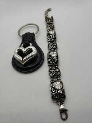 Brighton Silverplated Scroll Panel Bracelet With Rhinestones, Keychain - Image 1 of 4