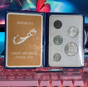 Juego de 5 monedas Bermudas 1970 sin circular 1er decimal carpeta azul original N - Imagen 1 de 3
