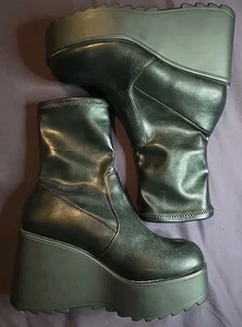 Call It Spring Brand Platform Leather Boots Wedge Size 5.5 Black Bratz Goth - Picture 1 of 15
