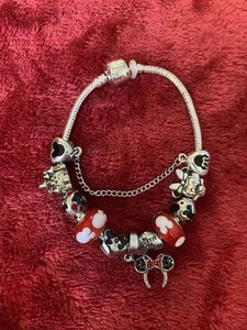 Mickey And Minnie Mouse 925 Charm Bead Bracelet - Picture 1 of 7