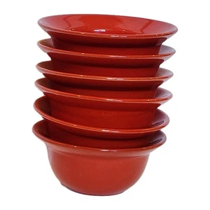 6- Pier 1 Imports Wide Rimmed Cereal Soup Bowls Earthenware Red Spain 6 3/4" EUC - Picture 1 of 5