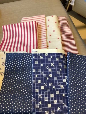 Vtg LOT OF 10 FAT QUARTERS PATRIOTIC AMERICANA STRIPES STARS ETC. Cotton Fabric - Image 1 of 4