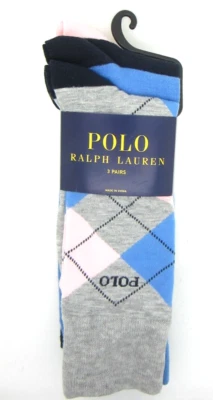 Calcetines de vestir Ralph Lauren Polo para hombre 3 pares rosa azul y gris argoyle Foto 1 de 4
