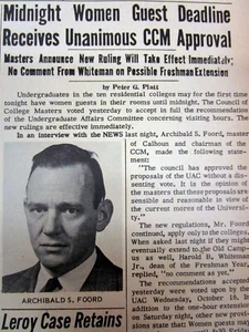 2 1957 newspapers YALE UNIVERSITY BANS MEN fm WOMEN'S DORM ROOMS aft 12 midnight - Picture 1 of 6