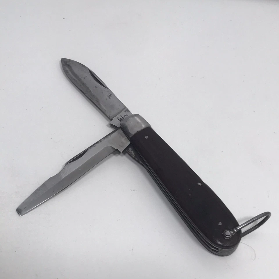 Vintage Sabre 635 Japan Folding Pocket Knife Electrician Linesman Wood Handle - Image 1 of 4