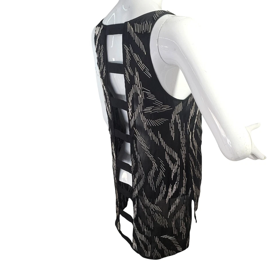 Top negro con cuentas ajustadas Bebe Addiction Y2K espalda con escalera talla S sin mangas Foto 1 de 4