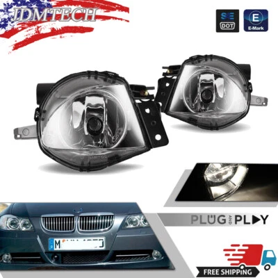 For 2006-2008 BMW E90 325i 328i 330i 335i CLEAR BUMPER FOG LIGHT LAMPS PAIR - Image 1 of 4