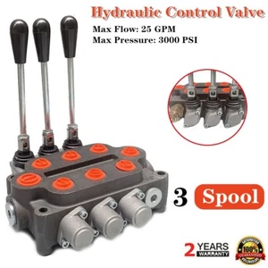3 carretes hidráulicos monobloque válvula de control de doble acción, 25 GPM, puertos SAE - Imagen 1 de 11