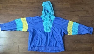 Vtg Eddie Bauer Hooded Jacket Windbreaker Women’s Size Large Teal Blue Yellow - Picture 1 of 13