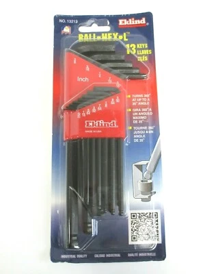 EKLIND 13213 13PC LONG BALL HEX KEY SET ALLEN WRENCH .050 - 3/8" USA