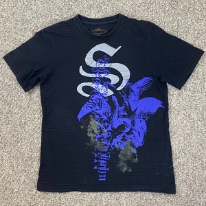 Sean John Shirt Mens Large Black Striped Short Sleeve Crew Neck Graphic Tee Logo - Picture 1 of 14