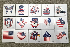 Patriotic Temporary Tattoos 15pcs Team USA Tattoo Flag - Kids, Teens, Adults - Picture 1 of 4