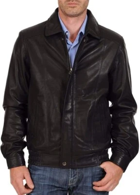 Men's Black Jacket - Premium Leather Classic Stylish Bomber Biker Jacket-A43 - Image 1 of 4