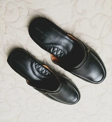 Florsheim Genuine Black Leather Scuff Slippers Size 13 M US Mod 016-1051 EUC — 第 1/4 张图片