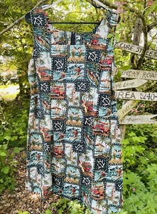 Palm Court Dress Hawaiian Floral Print Short A-line Size Large 100% Rayon - Picture 1 of 12