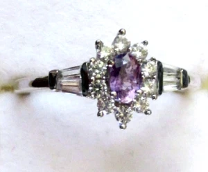 Rare Purple Sapphire & White Zircon Ring / size 7 / 925 Sterling Silver / 0.65ct - Picture 1 of 5
