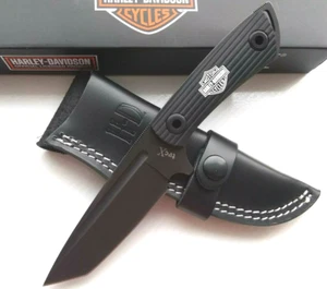 Harley Davidson Fixed Blade Bowie Knife Tec X Leather Sheath Biker Motorcycle - Picture 1 of 8