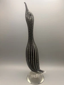 Vintage Murano Italien Glas Reiher Vogel stehende Figur schwarz silber 15,5" hoch - Bild 1 von 5