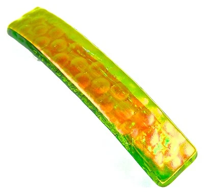 Dichroic Glass Barrette 3.5" 90mm Clear Orange Green Bubbles Polka Dot Hair Clip - Image 1 of 4