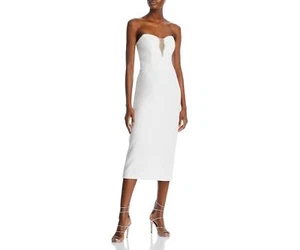 Aqua Rhinestone Embellished Strapless Crepe Midi Dress White Size 0 - Picture 1 of 2