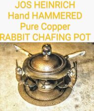 COPPER JOS HEINRICH HAND HAMRD. 6PC CHAFING DISH SET /3 RABBITS + ANTLER HANDLES