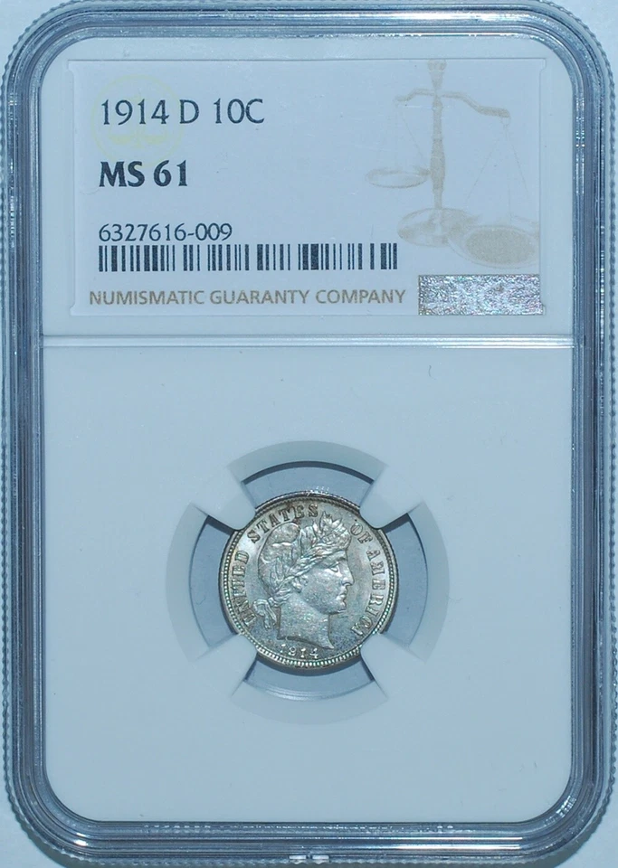 1914 D NGC MS61 Barber Silver Dime - Image 1 of 2
