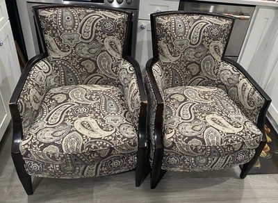 Arhaus Paisley Living Room Accent Chairs PAIR Furniture Blue / Brown - Image 1 of 4