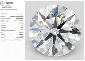 Lab Grown Diamond Round 5.00 F VVS2 IGI Certified for Engagement Ring Gift - Picture 1 of 11