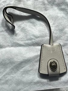 COACH Leather Bag Charm Keychain Ivory Turnlock Style Logo Accent Rare #8170 - Picture 1 of 9