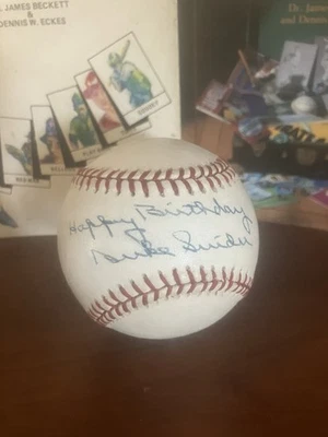 Duke Snider Signed Baseball Happy Birthday Inscription HOF Brooklyn Dodgers GIFT - Image 1 of 2
