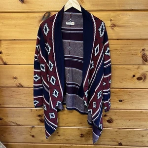 Ruff Hewn WM XL Open Front Cardigan Sweater Blue Red Long Sleeve Southwest Boho - Picture 1 of 5