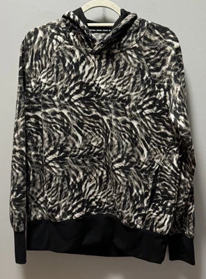 Jones NY Sport  Size M Animal Print White Brown Black Pullover Hoodie Sweatshirt - Image 1 of 4
