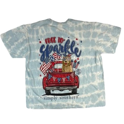 Simply Southern Girls' Tie-Dye Americana Dog T-Shirt - Blue Size Small - Image 1 of 3
