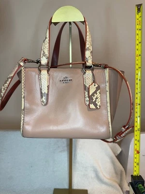 Coach Mini Borough Satchel Peach Rose Pink Leather Python Trim Crossbody Bag - Image 1 of 4