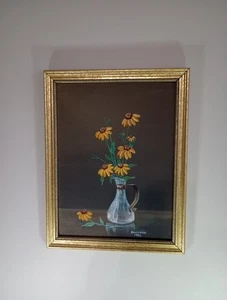Bateman 1986-naturaleza muerta pintura de flores amarillas madera oro marco vintage  - Imagen 1 de 8