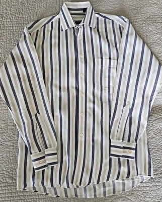 Authentic Vintage Burberry Mens Blue White Stripe Shirt Long Sleeve Size S USA - Image 1 of 4