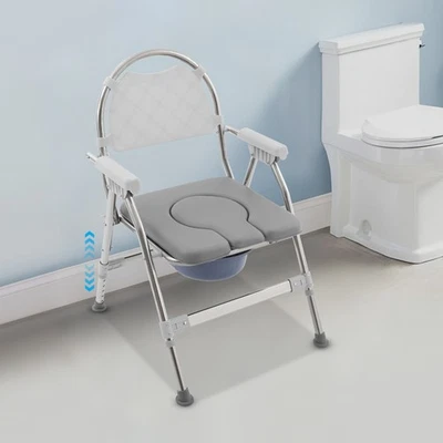 Foldable Toilet Chair, Toilet Chair with Padded Seat Plate and Toilet Bucket New - Immagine 1 di 4