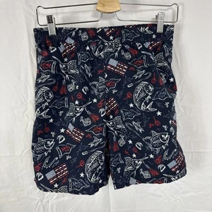 Columbia Boys Swim Trunks Sz 14/16 Red White Blue Fish USA Flag Board Shorts - Picture 1 of 8