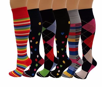 6 Pairs Pack 15-20 mmHg  Sports Travelers  Anti-Fatigue Compression Socks 9-11 - Image 1 of 4