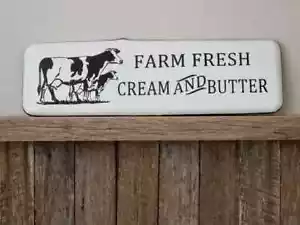 Damaged Black White Enamel Farm Fresh Country Farmhouse Wall Plaque Sign - Picture 1 of 5
